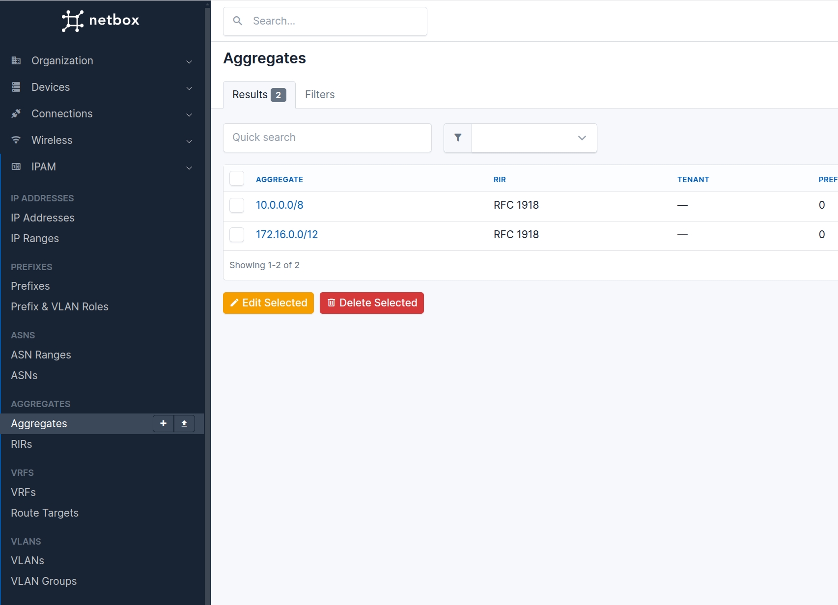 screen shot of Netbox interface